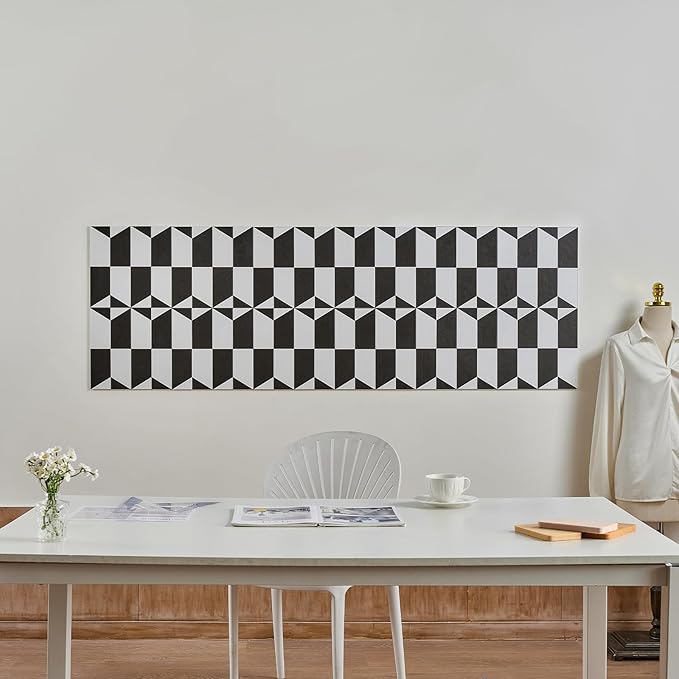 12-Pack Felt Wall Tiles, Large Bulletin Board with Safe Removable Adhesive Tapes, 11.8 x 11.8in Panels Alternative for Home Wall Decor, Black-and-White Pattern