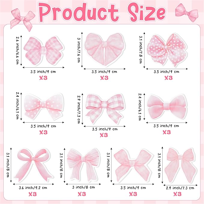 CJiangpo 30Pcs Coquette Pink Bow Sticky Notes Pads, 600 Sheets Self Stick Cartoon Notepad Memo Pads Funny Page Marker Classroom Rewards Bow Themed Party Favors Filler Gifts for Kids