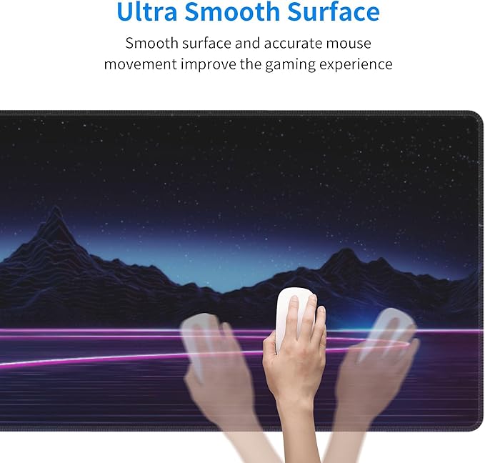 Neon Star Mountains Large Mouse Pad, Gaming Desk Mat, XL Keyboard Desk Pad Mat for Desktop, 31.5"x11.8" Non-Slip Base Big Mousepad with Stitched Edges