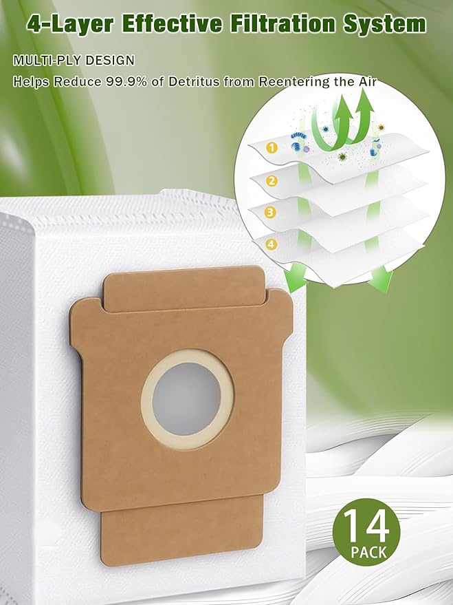 E-HAO 405 & 505 & 705 Vacuum Dust Bags Replacement Parts for iRobot Roomba 705/505/405/504/105/104/Q0520/Q0120/Q011/Y0110/Y0140/Essential Vac, 14-Pack