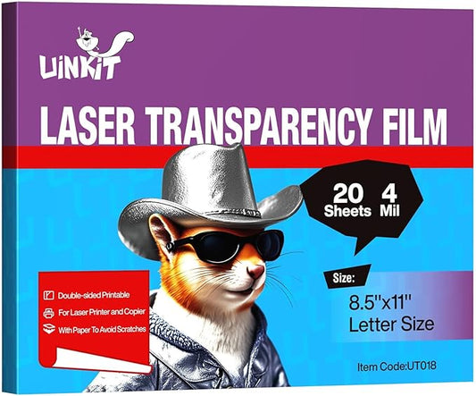 Uinkit 20 Sheets Laser Transparency Film 8.5x11 Color Transparent Paper OHP Clear Overhead Projector Film 8.5x11" for Laser Jet Printer Copier Copy Copies Photo Transparent Film A4 Letter Size (20)