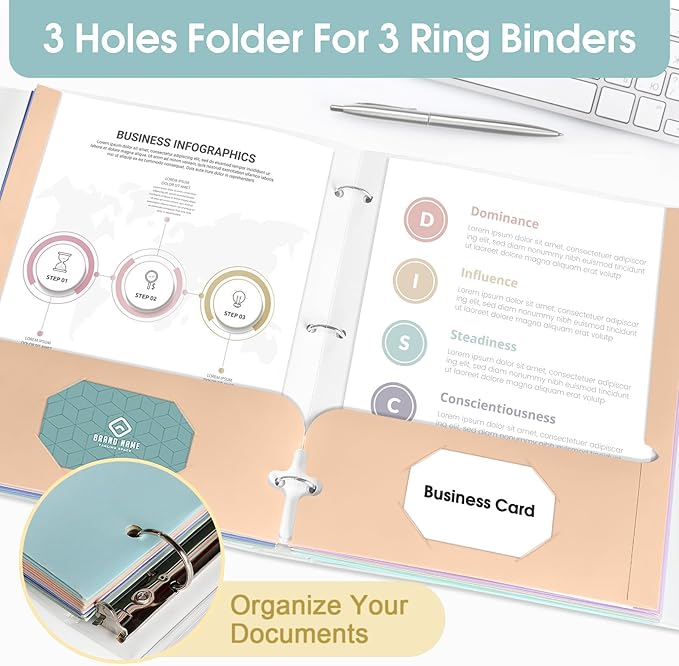 Folders with Pockets, 2 Pocket Folders Bulk (120 Pack, Assorted Colors), Paper Folders with Pockets 3 Hole Punched with Business Card Slot, Letter Size, File Folders for School Office Home