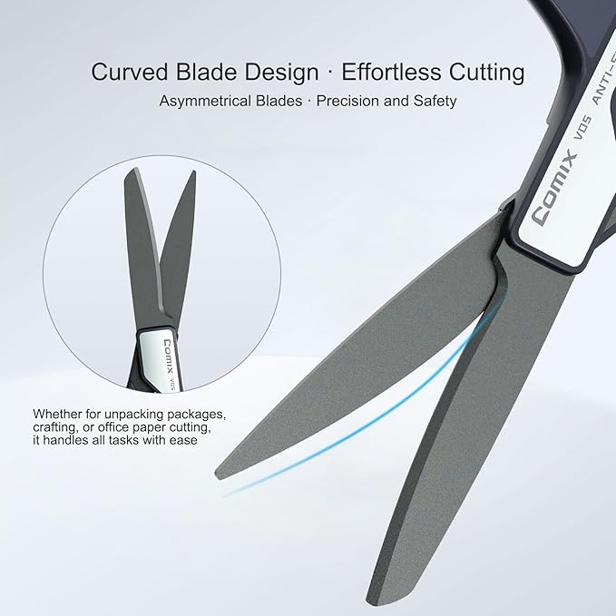 Comix 7-Inch Craft Scissors, Stainless Steel Blades, Ergonomic Handles, Ideal for Arts, Crafts and Office Use, Blue & Silver
