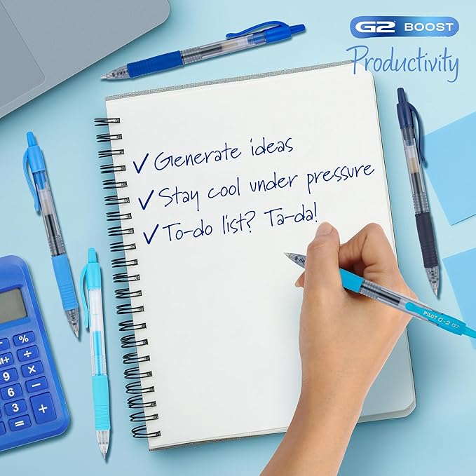 PILOT G2 Premium Gel Roller Pens, Fine Point Gel Pens, Boost Blue Pack, The Colors of Productivity, Assorted - Ideal for School, Journaling, & Office Writing