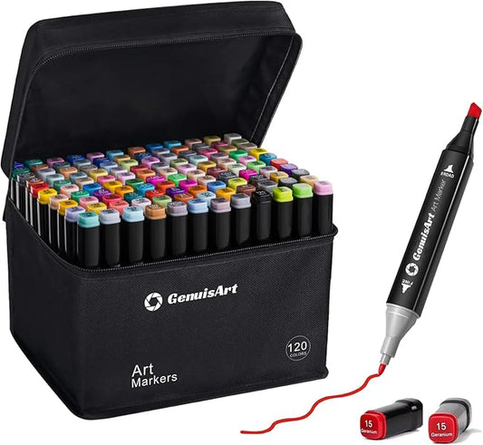 Alcohol Markers, Chisel & Fine Dual Tips,Paint Markers For Coloring, Drawing, Sketching, Card Making and DIY Patinting- Perfect for Adults and Kids (Black Barrel, 120)