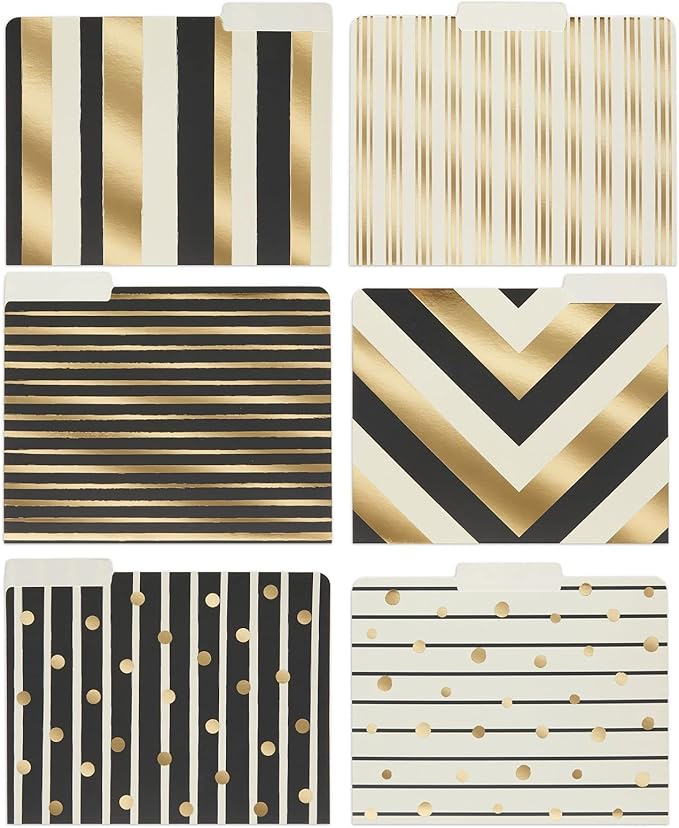 Paper Junkie Colored File Folders - 11.5 x 9.5 in, Gold Geometric, 12 Pack - Manila Folders with 1/3 Cut Tabs for File Cabinet - Desk Accessories & Cute Office Supplies