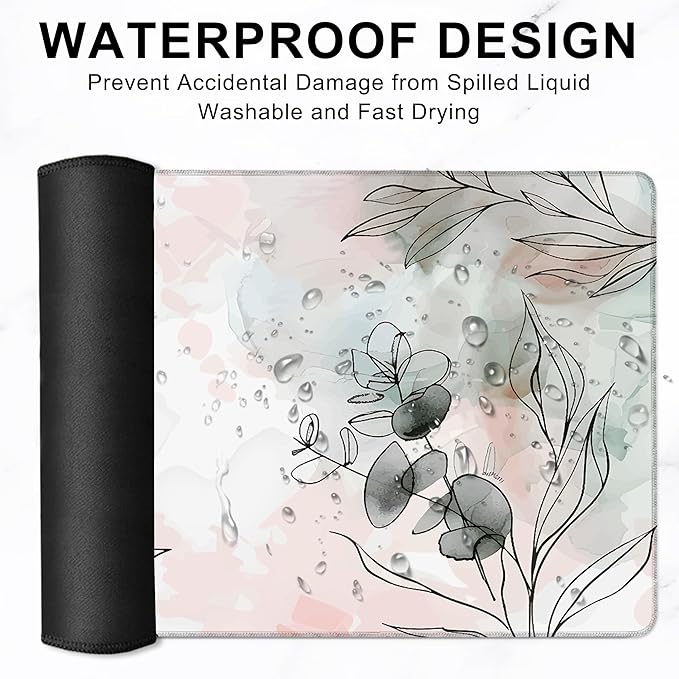 Gaming Mouse Pad, Colorful Abstract Boho Flower Leaves Large Desk Mat for Keyboard and Mouse,Non-Slip Rubber Base and Stitched Edges Desk Pad for Home Office 35.4x15.7in