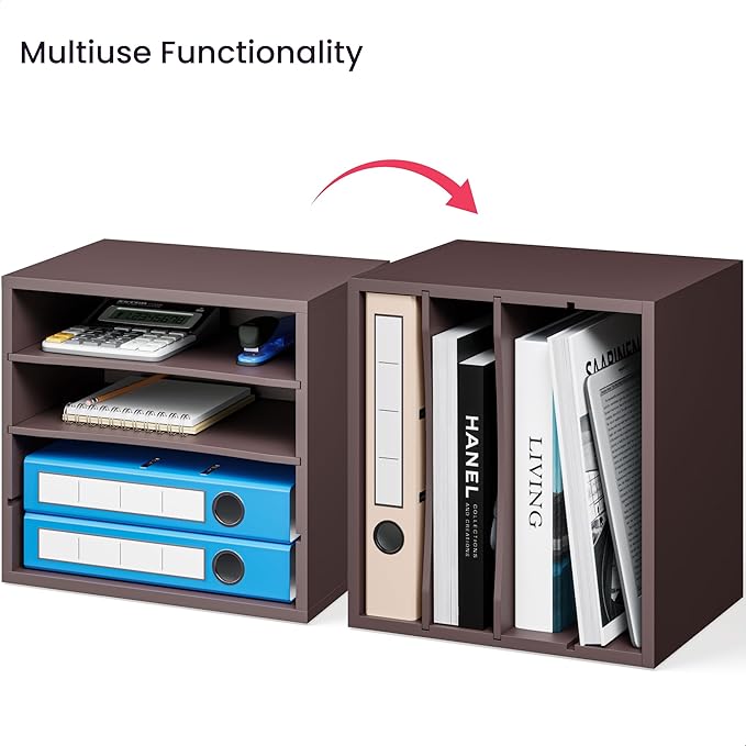 Ballucci 4-Tier Paper Organizer, Desk File Organizer, Stackable Letter Tray, Wood Mail Sorter with Adjustable Storage Shelves, Office Desk Organizer, Dark Brown