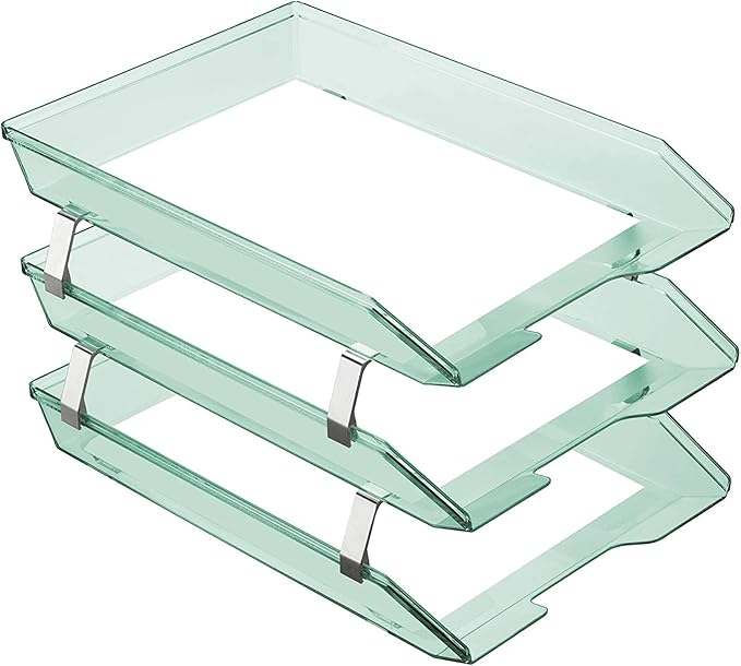 Acrimet Facility 3 Tier Letter Tray, Front Load, Letter Size/A4, Desktop File Organizer, Plastic (Clear Green Color)