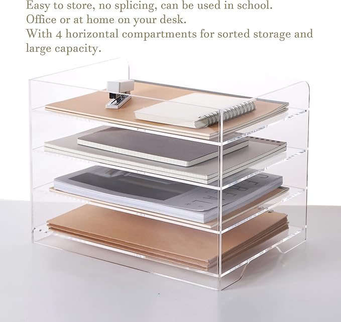 Acrylic Desk Organizer, 4 Tier Paper Tray, Clear Letter Tray, Office Accessories