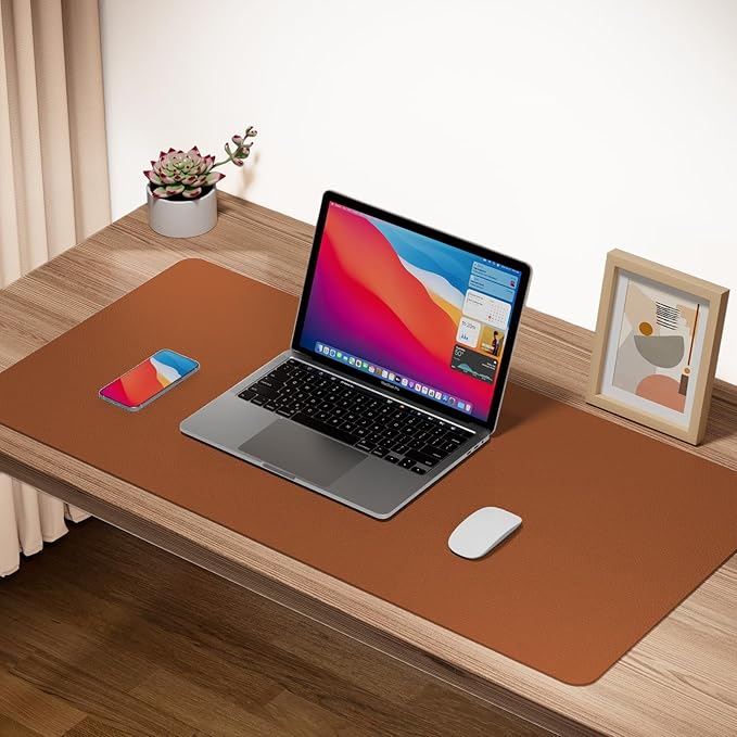 Boutilon Leather Desk Pad Protector,Non-Slip Mouse Pad,Laptop Desk Pad,Office Mouse Mat,Waterproof Leather Desk Blotter,Desk Writing Pad for Office and Home (L-Brown,35"x 17")