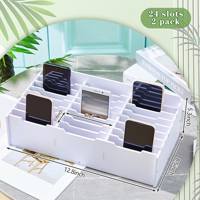 Ctosree 2 Pcs Cell Phone Holder School Desk Calculator Storage Box Holder Case Multifunctional Classroom Caddy Cell Phone Organizer (12.8 x 8.5 x 5.31 Inch)