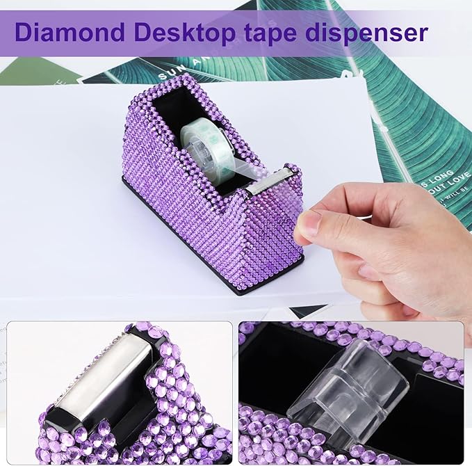 Office Stationery Set,Desk Accessory Kit, Home Office Necessary- Stapler & Desktop Tape Dispenser & Ballpoint Pens & Scissor 4 Piece Office Desk Accessories Kits (Purple)