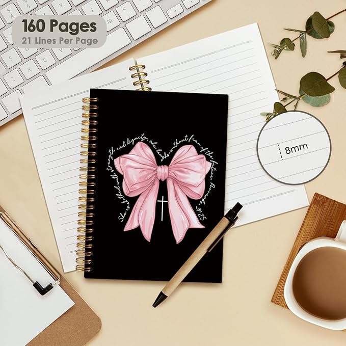 Prayer Journal for Woman, Christian Girl Energy Journal, Black Pink Cute Notebook, Pink Bow Coquette Stuff Notebook 5.5x8.3