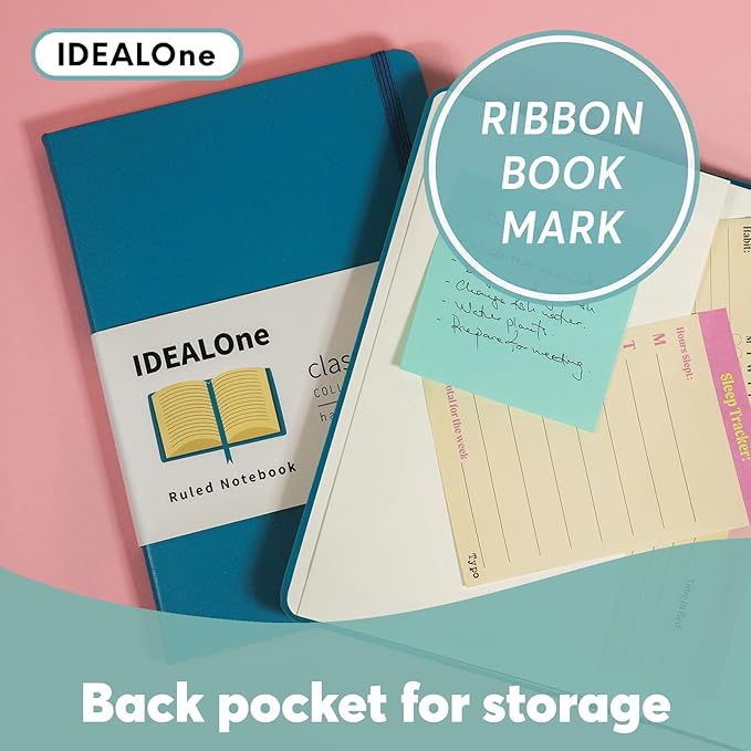 IDEALOne Black 5 pack, Hardcover Leather Journal Notebook Lined–A5 (5.7 x 8), College ruled Journaling Notebooks,160 pages, 100GSM Paper, Journal for Women,Men,Teens