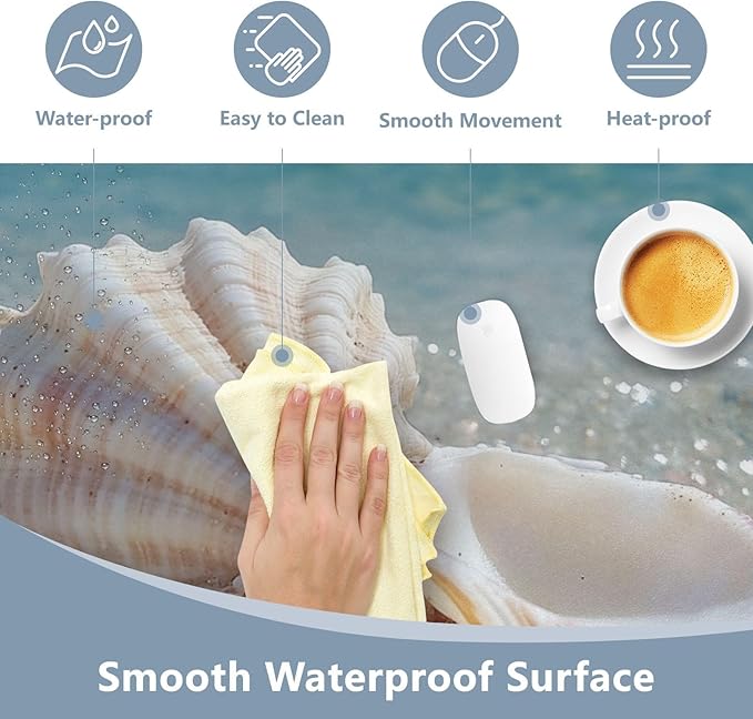 Mouse Pad Desk Mat Leather Desk Pad Large Gaming Desk Cover Protector Mat for Keyboard Computer Laptop Office Waterproof 35.4 x 16.5 Inch Blue Sea White Shell