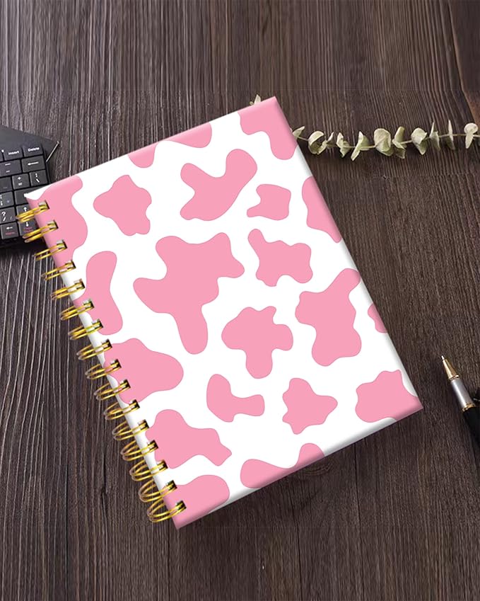 iampanda Spiral Journal Notebook,Cute Strong Twin-Wire Binding with Premium Paper for Girl Women,60 Sheets A5 College Ruled Notebook/Journal,Perfect for School Office Home Gifts,Pink Cow