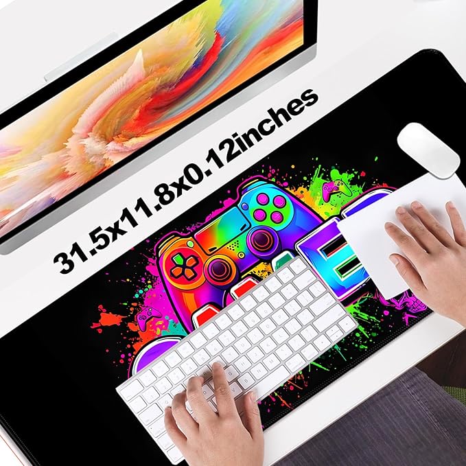 Retro Black Gamer Gaming Desk Mat, Computer Keyboard Large Extended Long Mouse Pad for Office and Home, XL (W21)