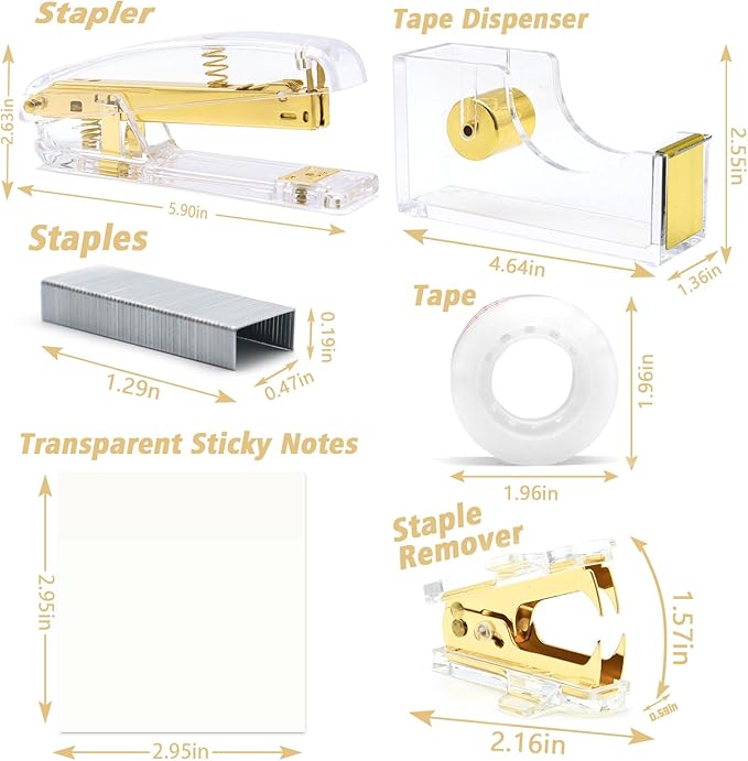 Gold Desk Accessories, UPIHO Rotating Pen Holder Set,Gold Office Supplies with Stapler and Tape Dispenser Set, Gifts for Office Clerks,Student