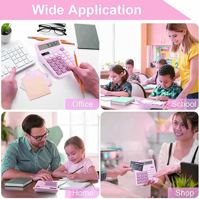 Office Desk Calculator, Cute Calculator for Kids, Basic Calculators Desktop, Dual Power Simple Financial Calculator with Big Button Large Display for Office Home and School (Purple)