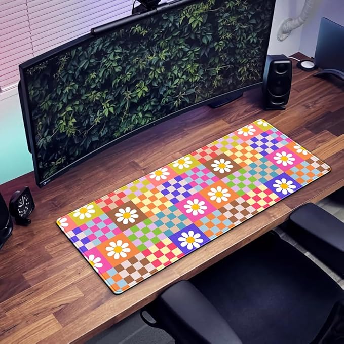 Pink Desk Mat Trendy Checkered Aesthetic Desk Pad Computer Large Mouse Pad Aesthetic Desk Accessories Office Gifts for Her Cute Keyboard and Mouse Pad Desk Computer Mat 31.5 X 11.8 in