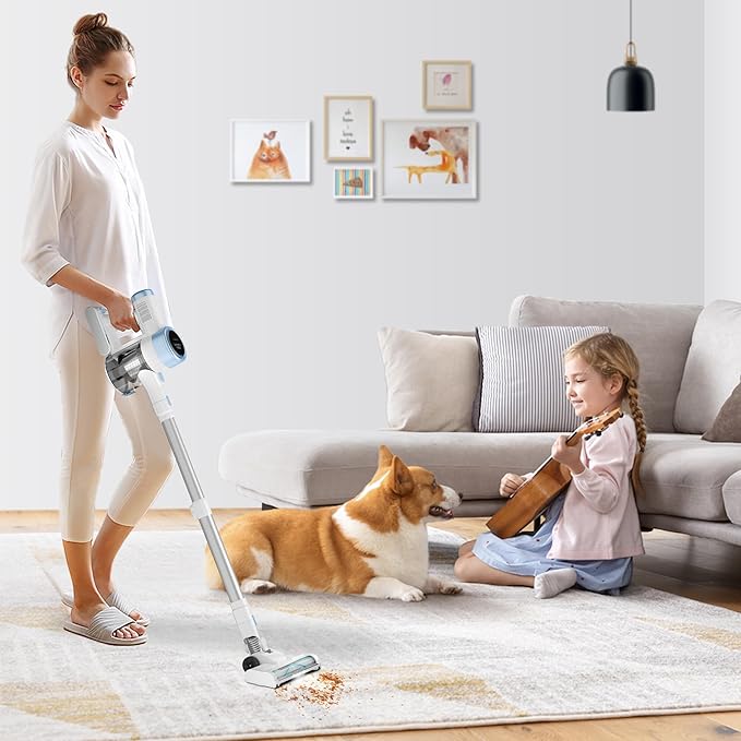 Cordless Vacuum Cleaner, 500W 45Kpa Vacuum Cleaners for Home, 6-in-1 Stick Vacuums with LED Touch Screen, Rechargeable Cordless Vacuums for Pet Hair Carpets Hard Floors, 1.0L Dust Cup