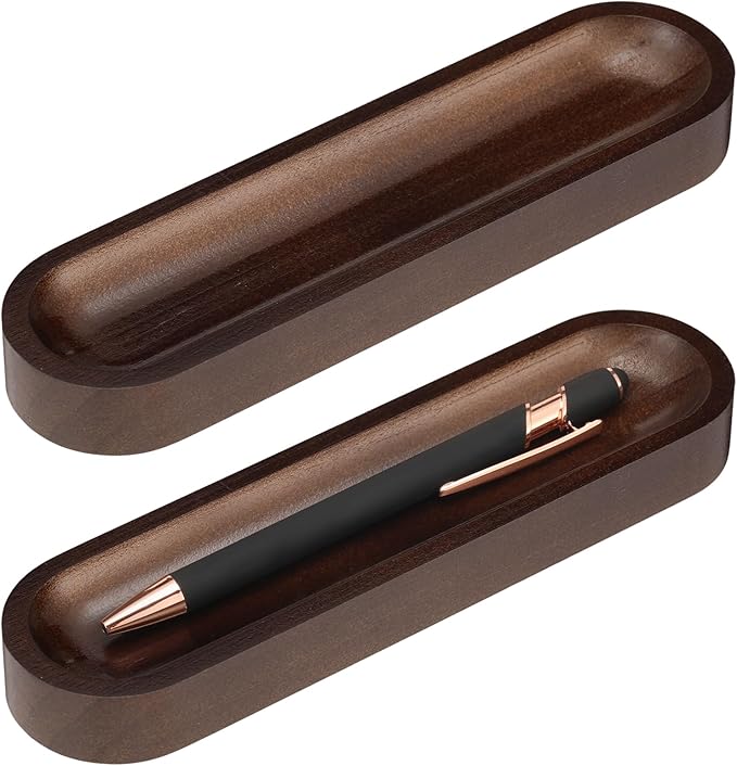 Chunful Set of 2 Black Walnut Pen Tray Wood Pen Holder Wooden Pencil Holder for Desk Multiple Use Desk Writing Stationary Organizer Office School Supplies Storage