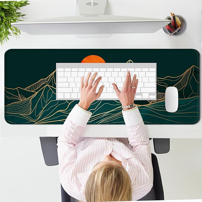 Minimalist Gold Mountain Desk Mat, Extended Large Gaming Abstract Mouse Pad, Computer Keyboard Laptop Mousepad for Work, Game, Office and Home, XL