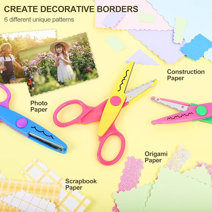 UCEC Craft Scissors - Decorative Edge, 6 Pack, Rainbow Color, Zig Zag Pattern, Scrapbooking & Fancy Scissors for Crafting