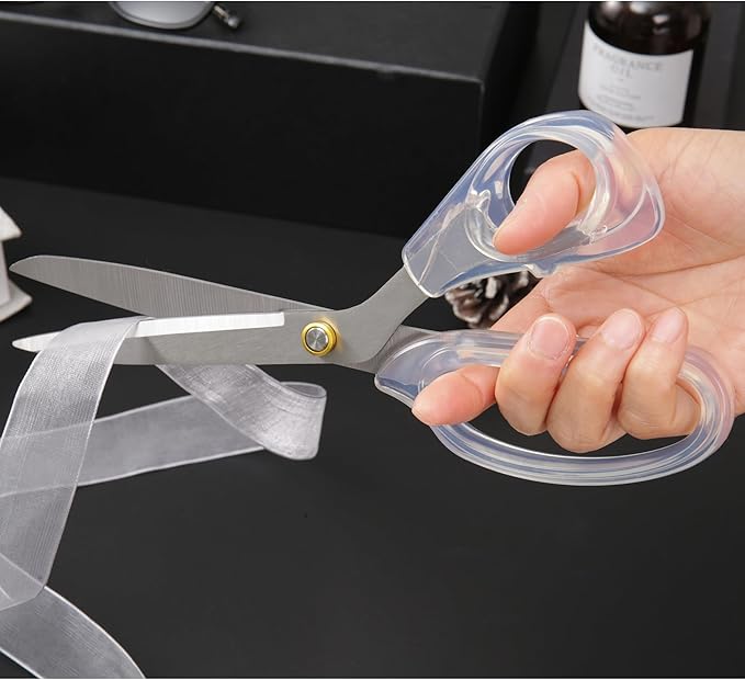 Silver Sewing Scissors 9" Ultra-Sharp Heavy Duty Crafting Shears with Transparent Ergonomic Handle All-Purpose Scissor, sewing,office cutting, Comfortable Handle Design, Versatile Usage