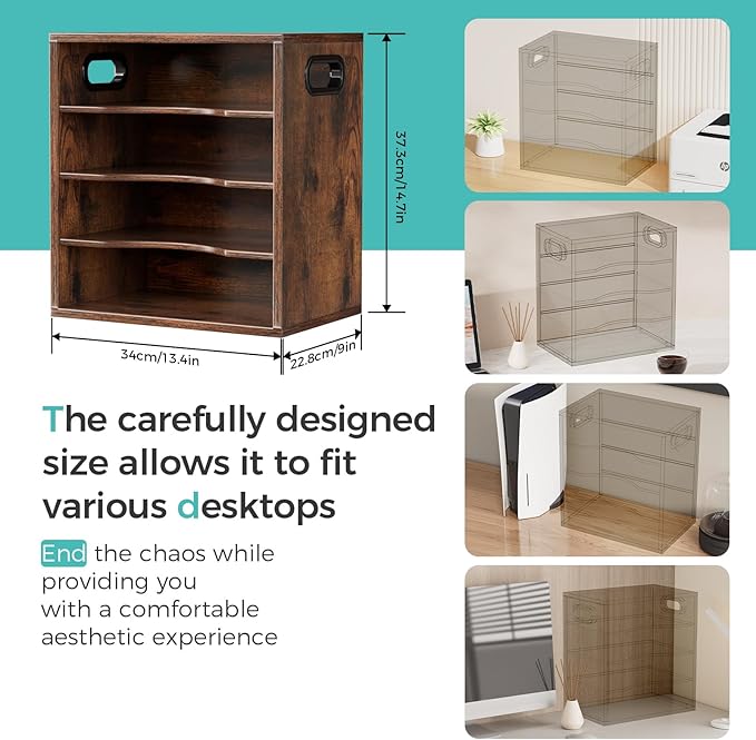 Vintage Wood File Organizer Desktop-14.5’’ Document Letter Mail Tray Sorter with 3 Adjustable Shelves Wooden Desk Organizer File Holder for School Home Office Supplies (Retro Brown)