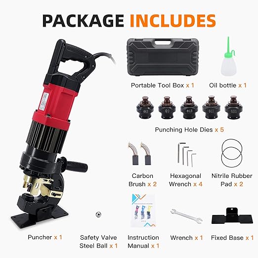 1400W Electric Hydraulic Hole Puncher, 22T Heavy Duty Metal Punching Machine with 5 Dies Φ1/4" 5/16" 1/2" 11/16" 13/16"- 110V Precision Hole Punch for Metal Plate Aluminum Copper Iron Steel (MHP-20)