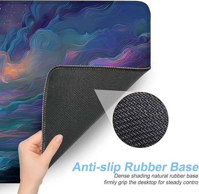 Starry Night Ocean Waves Mouse Pad – Large 31.5" x 11.8" Abstract Seascape Desk Mat with Vibrant Blue, Green & Purple Waves and Starry Sky, Non-Slip Rubber Base, Smooth Surface for Gaming & Office