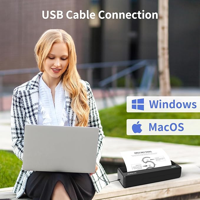 Rongta Inkless Portable Printer for Travel, 300Dpi Wireless Bluetooth Thermal Printer, Compatible with Android/iOS & Laptop,Support 8.5" X 11" US Letter&A4 Thermal Paper Roll (Black)