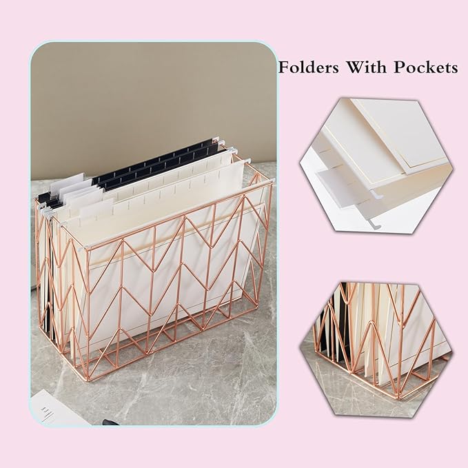 6 Pack Morandi Color Hanging File Folders with Pocket Letter Size Decorative File Folder Cute Pretty Hanging Folder for Office Home School with 1/5-Cut Adjustable Tabs, Outer Storage Pockets…