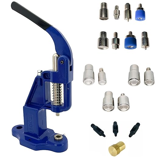 Snaps'N'Rivets Hand Press Kit with 2 Utility Snap Dies and 3 Double Capped Rivet Dies and 3 Hole Punches(Navy Press)