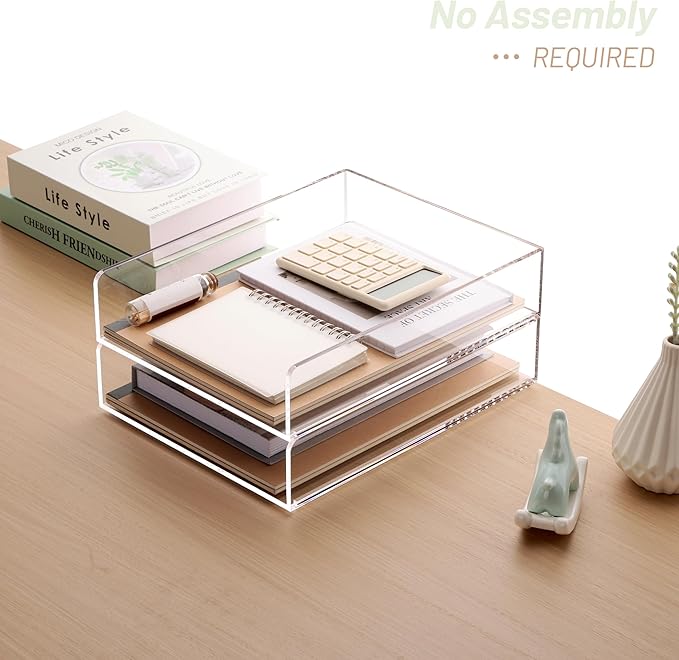 SANRUI Paper Organizer for Desk,Acrylic Stackable Letter Tray, Clear Desk Organizer, Paper Sorter for Office,Home or School,2-Pack