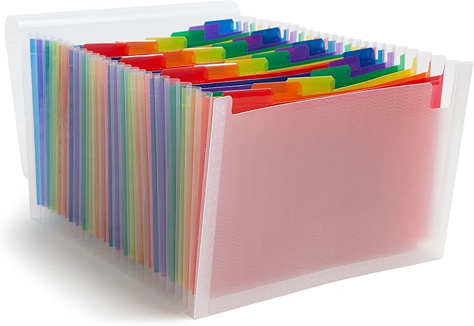 Smead Desktop Poly Expanding File Folder Organizer, Accordion File, Paper Document Storage, 24 Pockets, Flap and Cord Closure, Letter Size (70897)