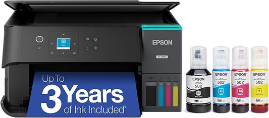 Epson EcoTank ET-2980 Wireless All-in-One Color Supertank Printer with up to 3 Years of Ink, Refillable Tanks, Perfect for Home, 15 PPM, 1.44" Color Screen, Auto 2-Sided Printing - Black