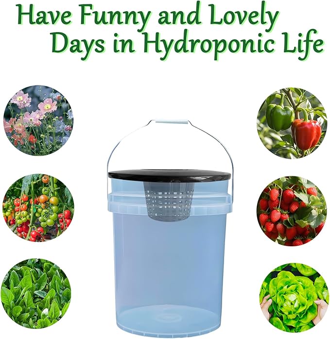 HG6RDBK 6 in. Wide Lip Bucket Basket(Pack of 5)，5 Gallon Bucket Lids for DWC, Net Pots for Hydroponics，Round Plant Container with Mesh Bottom