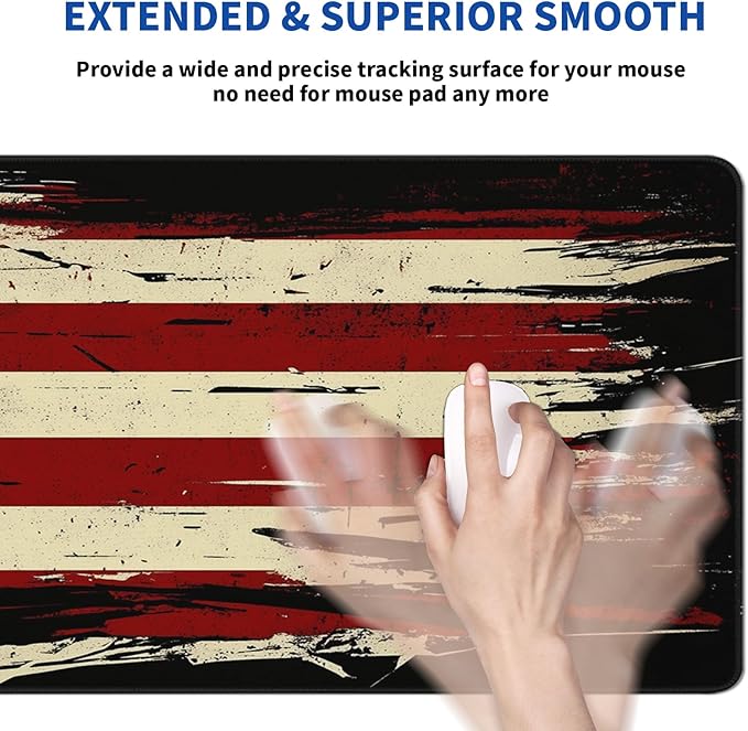 American Antique Flag Mouse Pad Abstract AmericanMouse Pad 31.5x11.8 Inch Flag Texture Non-Slip Rubber Base Large Mousepad Stitched Edges Keyboard Mouse Mat Desk Pad for Office and Home