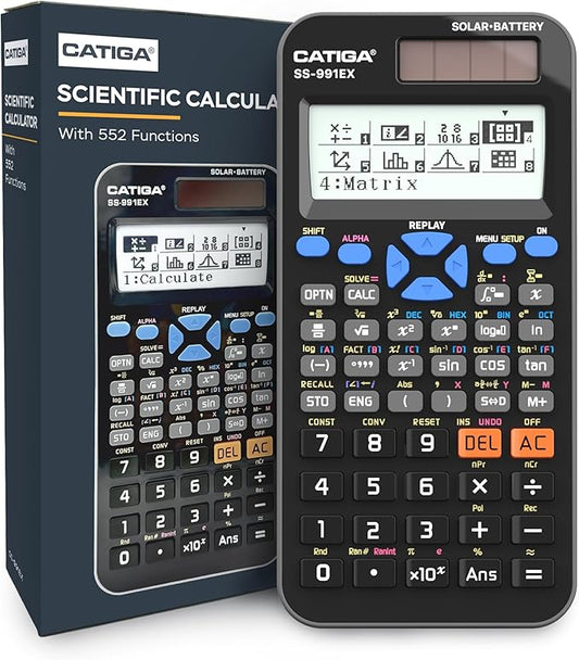 CATIGA SS-991EX Scientific Calculator with Advanced 550 Functions- Solar & Battery Powered, Multi-Function, High School & College Math, Trigonometry, Statistics, Algebra, Durable, Large Display