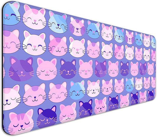 Purple Cute Cat Gaming Desk Mat, Extended Large Minimalist Kawaii Animal Aesthetic Mouse Pad, Computer Keyboard Laptop Mousepad for Work, Office and Home, XL