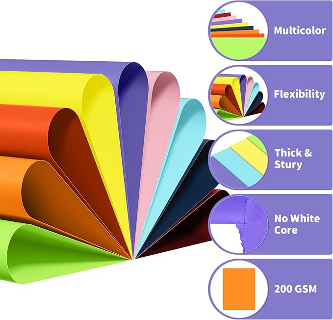 360 Sheets Colored Cardstock 8.5" X 11", 9 Assorted Colors Construction Paper 200 GSM Card Stock Printer Paper 8.5 x11 for Scrapbook, Cricut, Card Making, DIY Crafts, School Supplies,Party Decorations