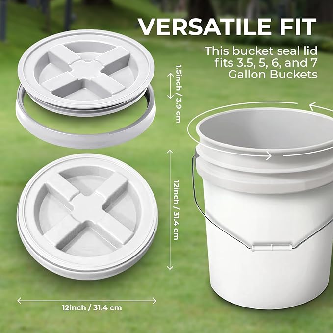 5-Gallon Red Bucket Pail with Gamma Seal Screw on Airtight Lid, Metal Handles with Plastic Grip for Easy Carrying, Easy Stack and Store, Heavy-Duty 90MIL Extra Durable, Food Grade, BPA Free - 2 Pack