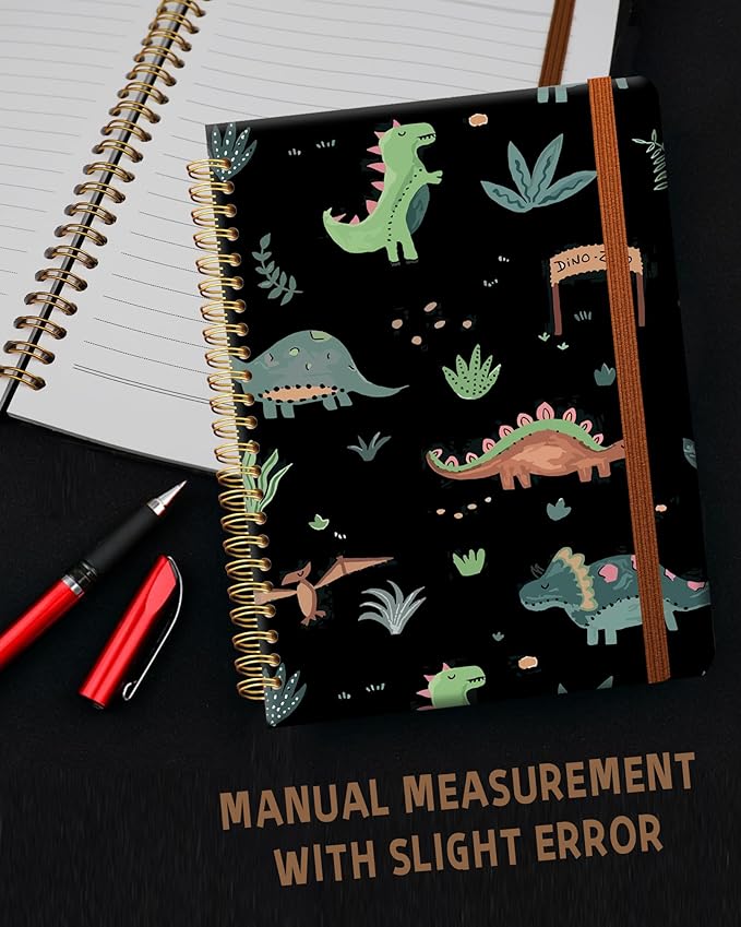 Ruled Spiral Writing Notebook,A5 Hardcover Lined College Journal for Women,Strong Twin-Wire Binding with Premium Paper,8.4" X 6",Perfect for School,Office,Home(Cute Dinosaurs)