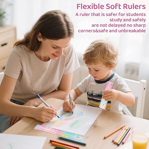 2PCS Flexible Rulers - 6inches & 12inches Bendable Plastic Ruler - Centimeters and Inches Scale Marked Rulers -Gradient Color Soft Ruler for Student School Classroom Office Supplies