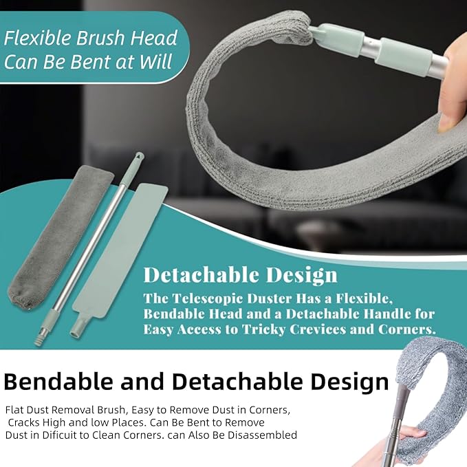 Saker Plus Mop, Retractable Gap Dust Cleaning Artifact, Retractable Gap Dust Cleaner Flat Duster 2 Microfiber Dusting Cloths Long Handle