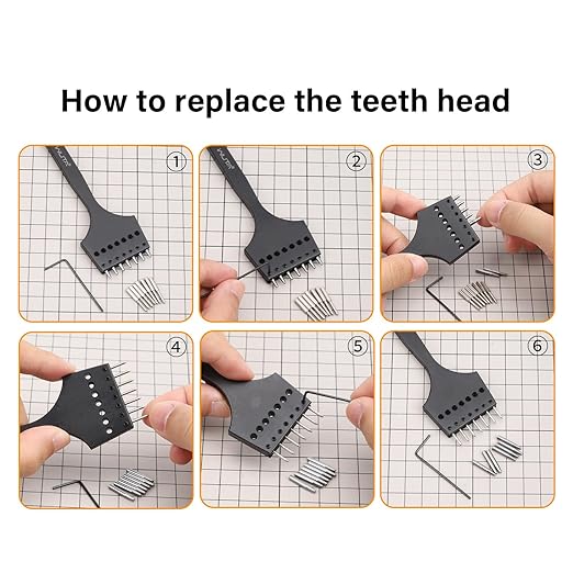 WUTA Leather Stitching Punch, 3nd Removable Round Hole Pricking Irons, Professional Working Hole Punch Tool Set for DIY Leather Craft（3mm- 2+10 Hole）