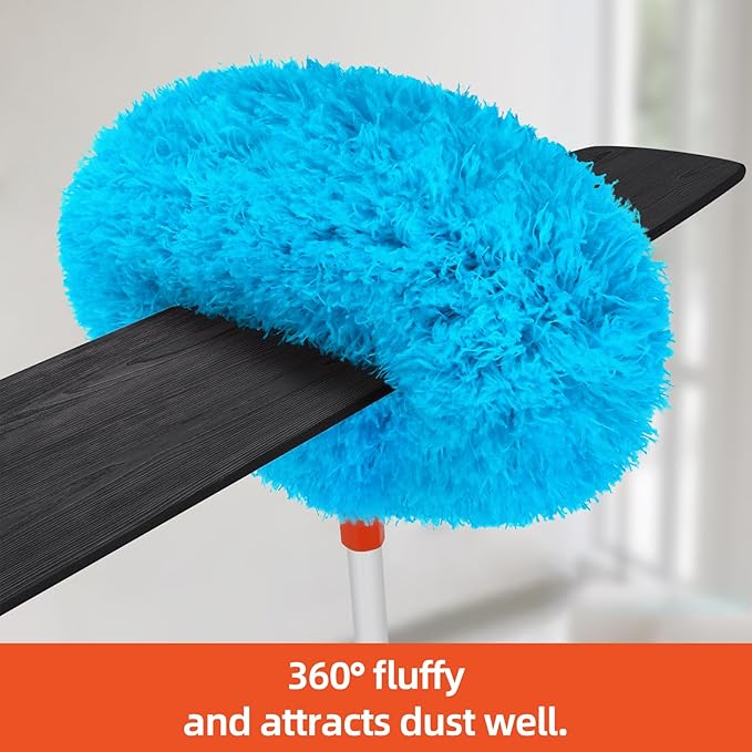 Baseboard Cleaner Tool with Handle, Extendable Long Handle Baseboard Cleaning Duster with Reusable Pads for Floorboard, Ceiling Fan Blade Cleaner Duster (Blue)